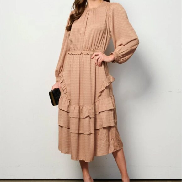 NWT Current Air Los Angeles Long Sleeve Jacquard Midi Dress Size Large - Picture 1 of 9